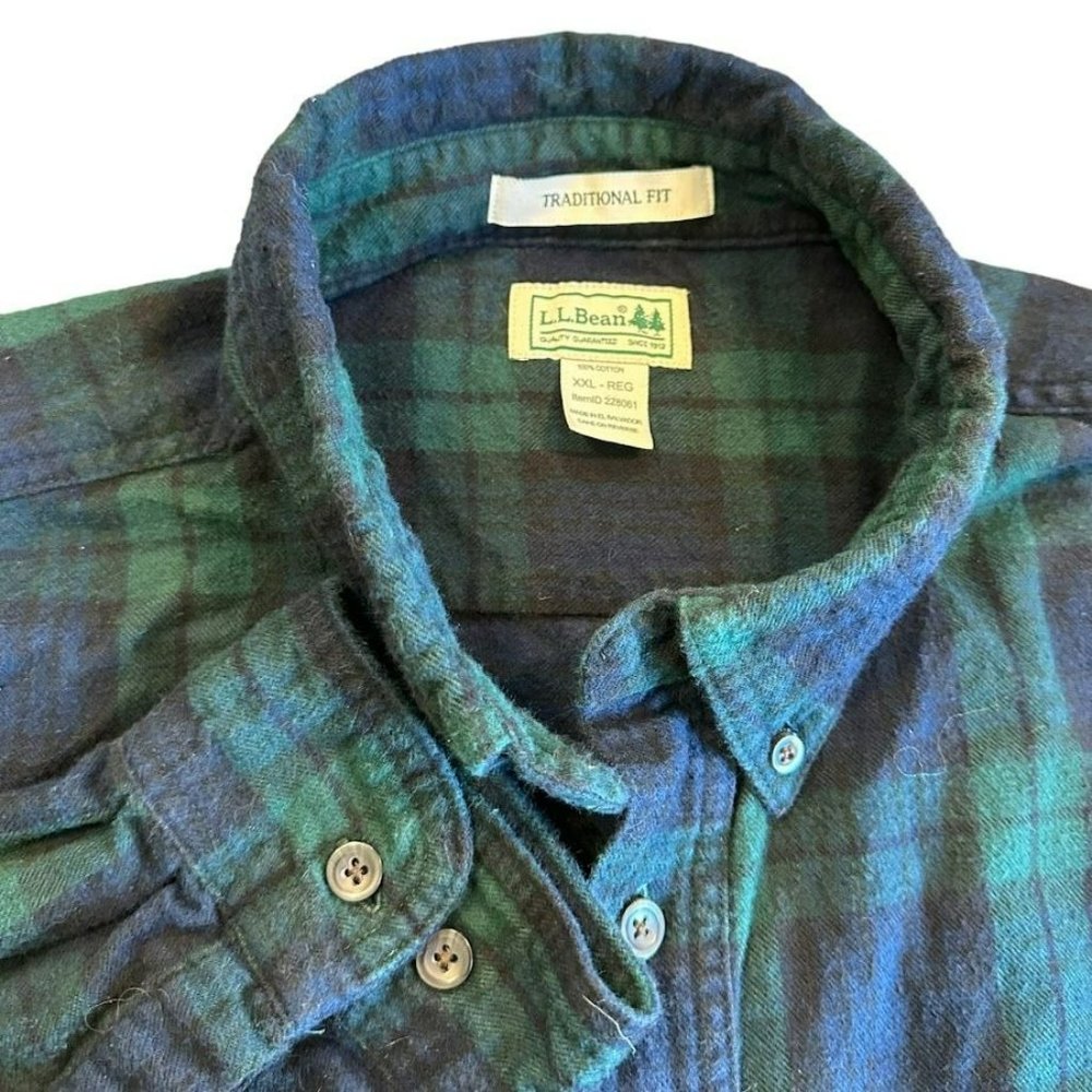 Vintage L.L. Bean Green Blue Plaid Traditional Fit Flannel Shirt Mens XXL
